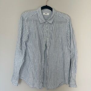 Uniqlo Blue and White Striped Linen Button-Down Shirt
